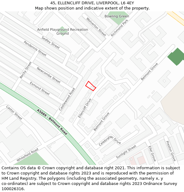 45, ELLENCLIFF DRIVE, LIVERPOOL, L6 4EY: Location map and indicative extent of plot