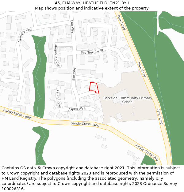 45, ELM WAY, HEATHFIELD, TN21 8YH: Location map and indicative extent of plot