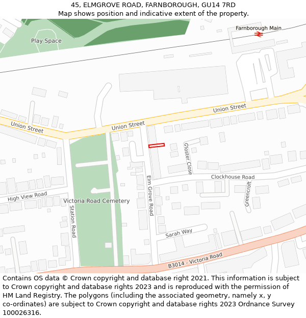 45, ELMGROVE ROAD, FARNBOROUGH, GU14 7RD: Location map and indicative extent of plot