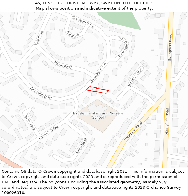 45, ELMSLEIGH DRIVE, MIDWAY, SWADLINCOTE, DE11 0ES: Location map and indicative extent of plot