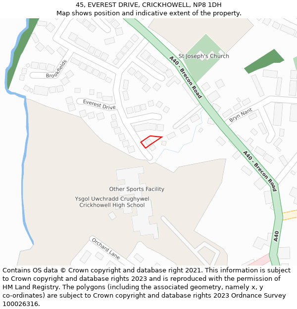 45, EVEREST DRIVE, CRICKHOWELL, NP8 1DH: Location map and indicative extent of plot