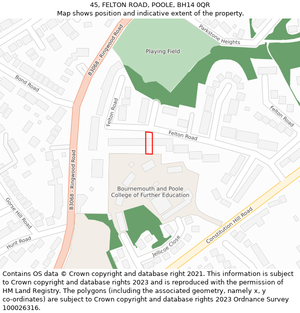 45, FELTON ROAD, POOLE, BH14 0QR: Location map and indicative extent of plot