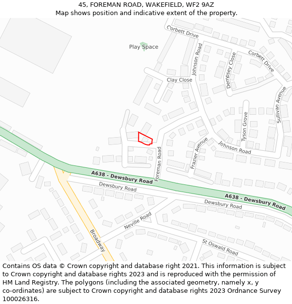 45, FOREMAN ROAD, WAKEFIELD, WF2 9AZ: Location map and indicative extent of plot