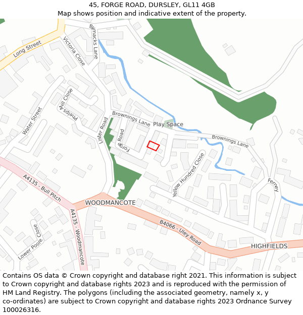 45, FORGE ROAD, DURSLEY, GL11 4GB: Location map and indicative extent of plot