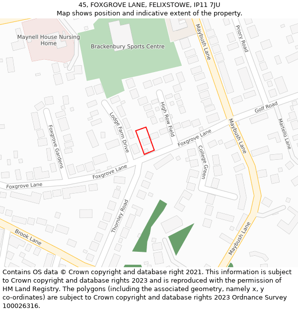 45, FOXGROVE LANE, FELIXSTOWE, IP11 7JU: Location map and indicative extent of plot