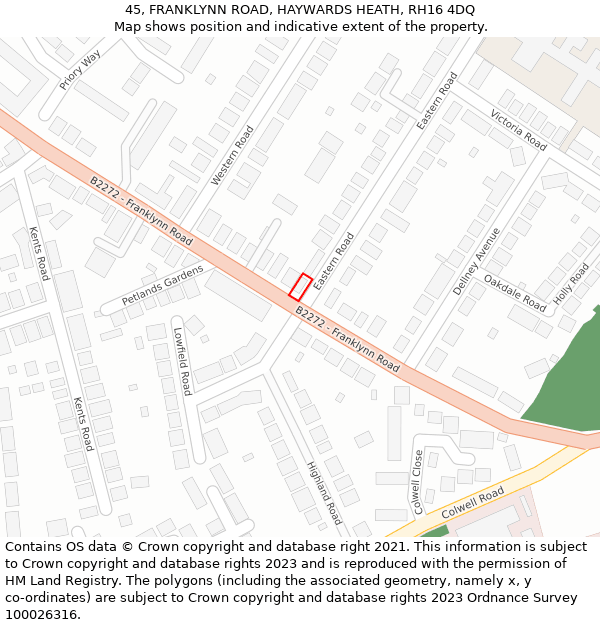 45, FRANKLYNN ROAD, HAYWARDS HEATH, RH16 4DQ: Location map and indicative extent of plot