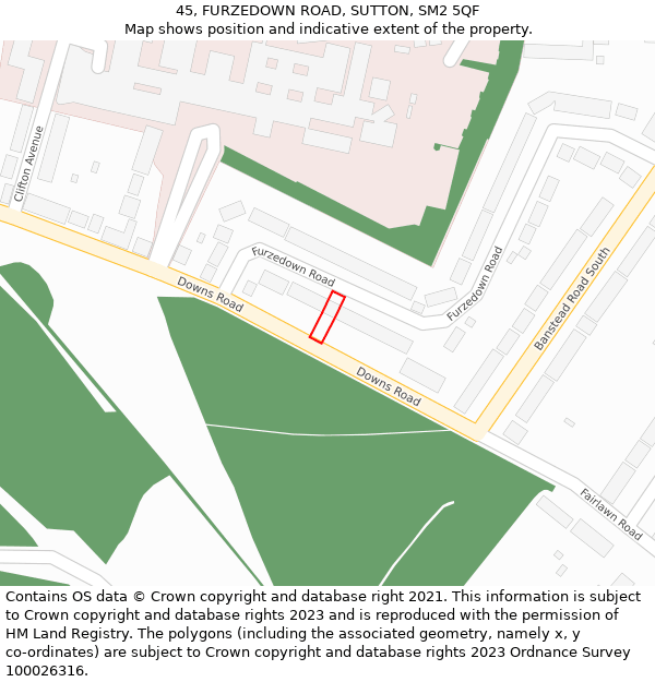 45, FURZEDOWN ROAD, SUTTON, SM2 5QF: Location map and indicative extent of plot