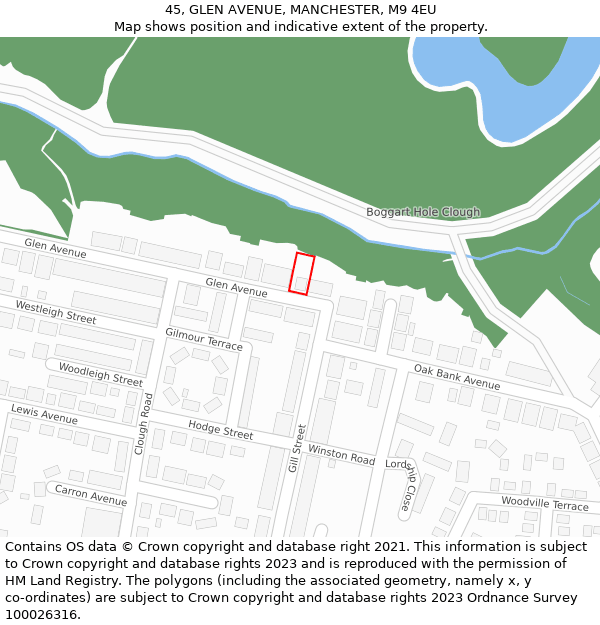 45, GLEN AVENUE, MANCHESTER, M9 4EU: Location map and indicative extent of plot