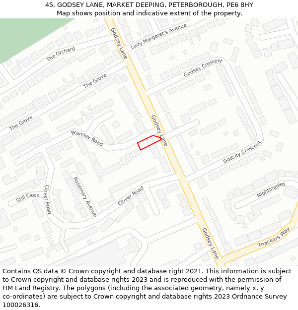 45, GODSEY LANE, MARKET DEEPING, PETERBOROUGH, PE6 8HY: Location map and indicative extent of plot