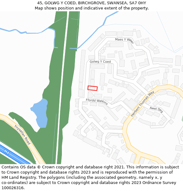 45, GOLWG Y COED, BIRCHGROVE, SWANSEA, SA7 0HY: Location map and indicative extent of plot