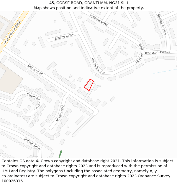 45, GORSE ROAD, GRANTHAM, NG31 9LH: Location map and indicative extent of plot