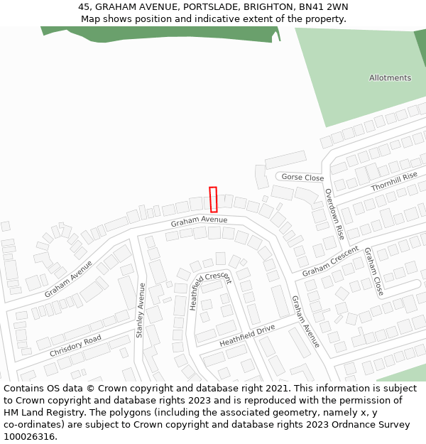 45, GRAHAM AVENUE, PORTSLADE, BRIGHTON, BN41 2WN: Location map and indicative extent of plot
