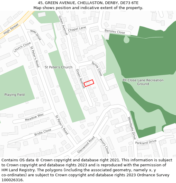 45, GREEN AVENUE, CHELLASTON, DERBY, DE73 6TE: Location map and indicative extent of plot