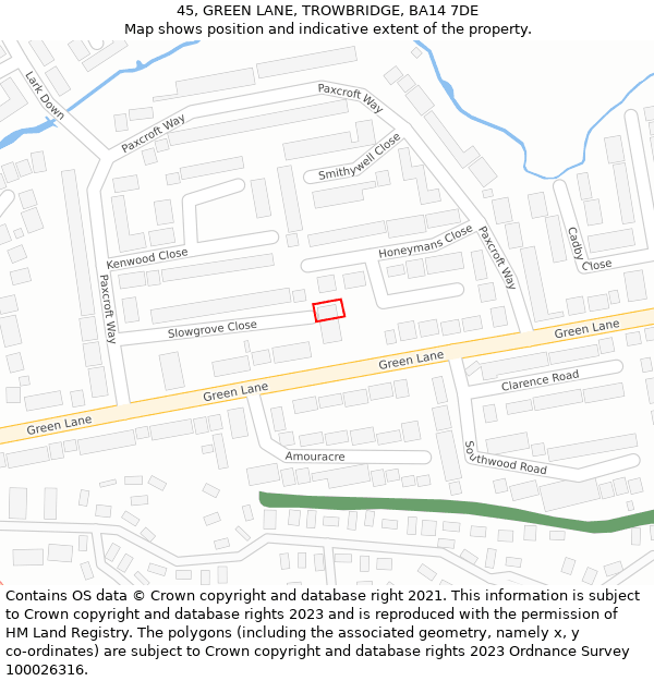 45, GREEN LANE, TROWBRIDGE, BA14 7DE: Location map and indicative extent of plot