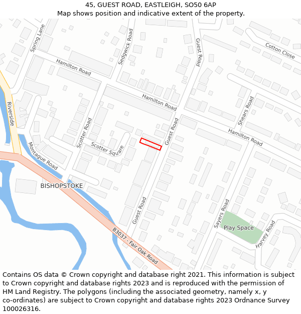 45, GUEST ROAD, EASTLEIGH, SO50 6AP: Location map and indicative extent of plot