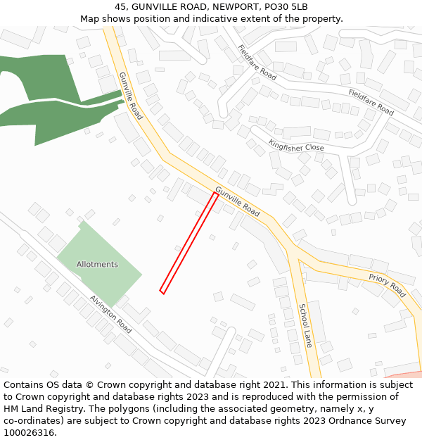 45, GUNVILLE ROAD, NEWPORT, PO30 5LB: Location map and indicative extent of plot