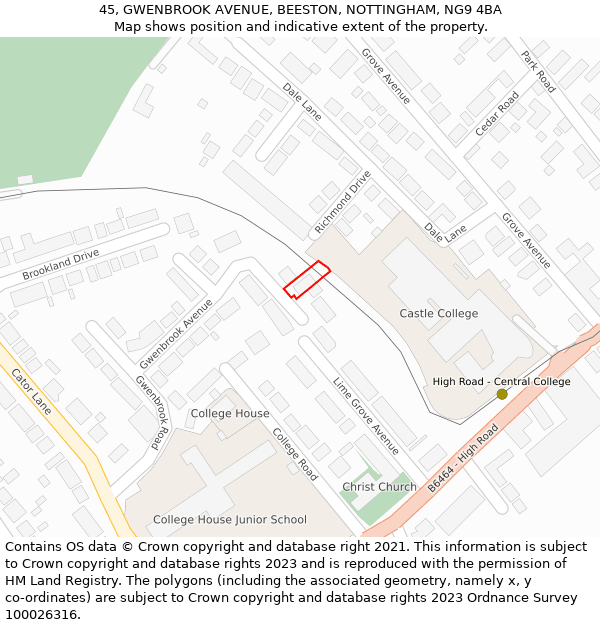 45, GWENBROOK AVENUE, BEESTON, NOTTINGHAM, NG9 4BA: Location map and indicative extent of plot