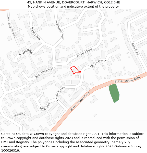 45, HANKIN AVENUE, DOVERCOURT, HARWICH, CO12 5HE: Location map and indicative extent of plot