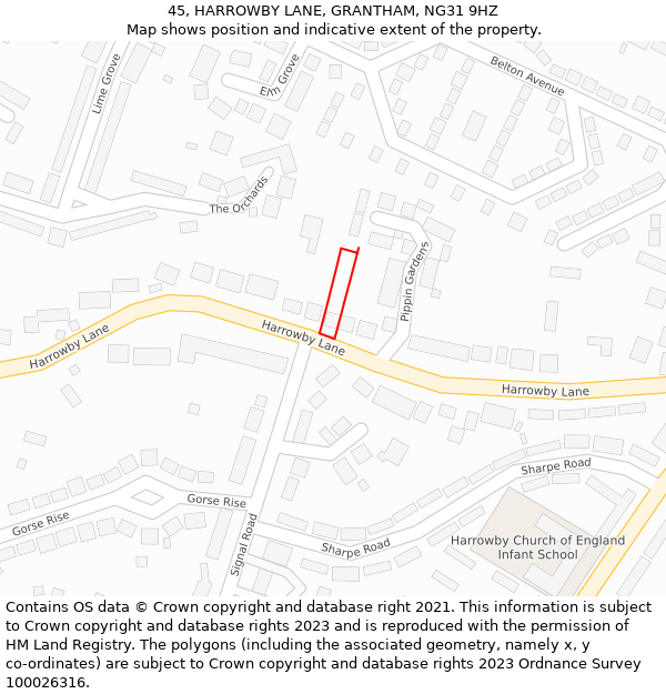 45, HARROWBY LANE, GRANTHAM, NG31 9HZ: Location map and indicative extent of plot