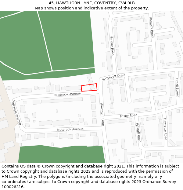 45, HAWTHORN LANE, COVENTRY, CV4 9LB: Location map and indicative extent of plot