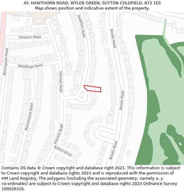 45, HAWTHORN ROAD, WYLDE GREEN, SUTTON COLDFIELD, B72 1ES: Location map and indicative extent of plot