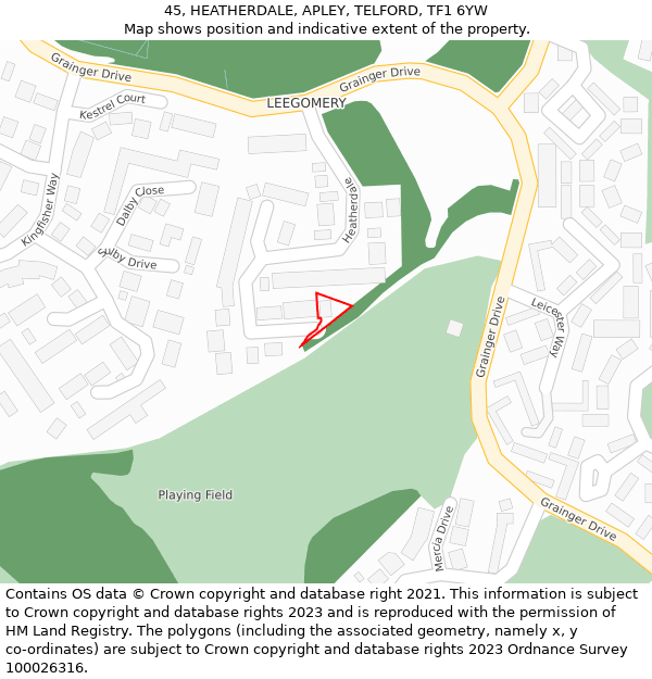 45, HEATHERDALE, APLEY, TELFORD, TF1 6YW: Location map and indicative extent of plot