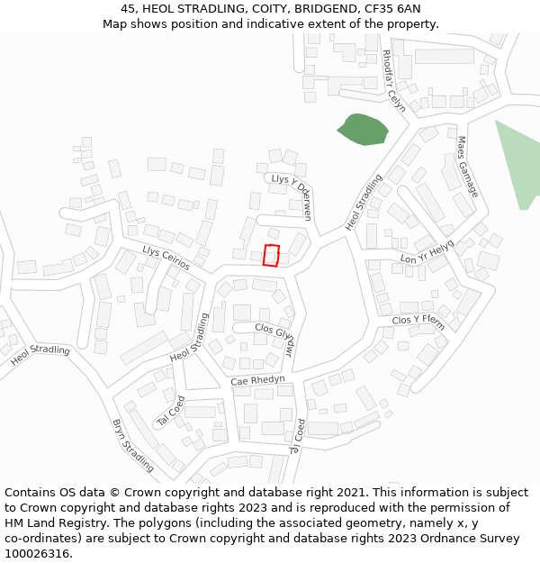 45, HEOL STRADLING, COITY, BRIDGEND, CF35 6AN: Location map and indicative extent of plot