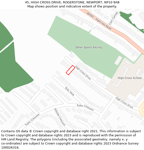 45, HIGH CROSS DRIVE, ROGERSTONE, NEWPORT, NP10 9AB: Location map and indicative extent of plot