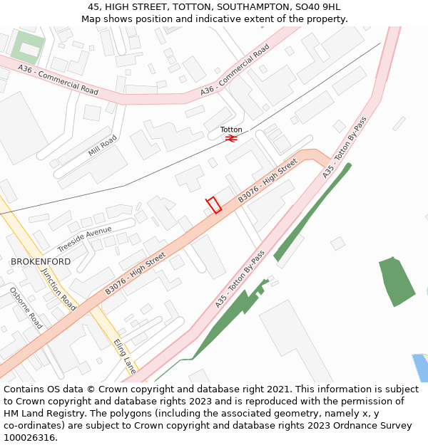 45, HIGH STREET, TOTTON, SOUTHAMPTON, SO40 9HL: Location map and indicative extent of plot