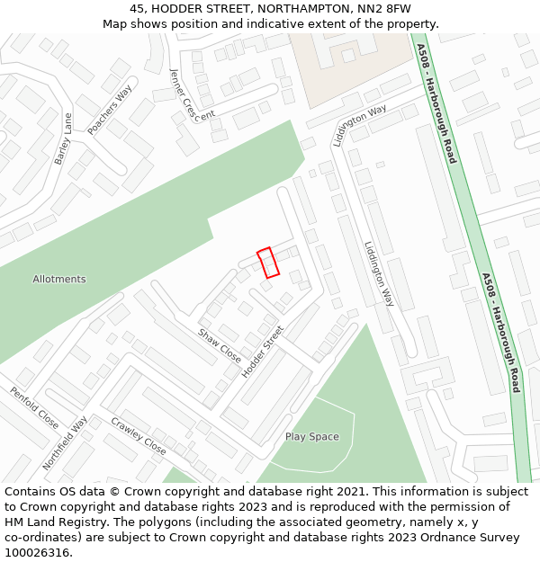 45, HODDER STREET, NORTHAMPTON, NN2 8FW: Location map and indicative extent of plot