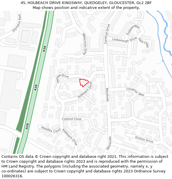 45, HOLBEACH DRIVE KINGSWAY, QUEDGELEY, GLOUCESTER, GL2 2BF: Location map and indicative extent of plot