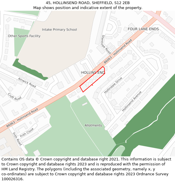 45, HOLLINSEND ROAD, SHEFFIELD, S12 2EB: Location map and indicative extent of plot