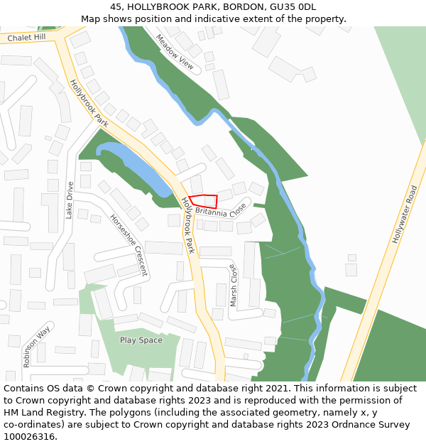 45, HOLLYBROOK PARK, BORDON, GU35 0DL: Location map and indicative extent of plot