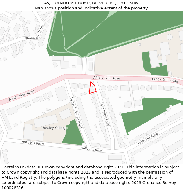 45, HOLMHURST ROAD, BELVEDERE, DA17 6HW: Location map and indicative extent of plot