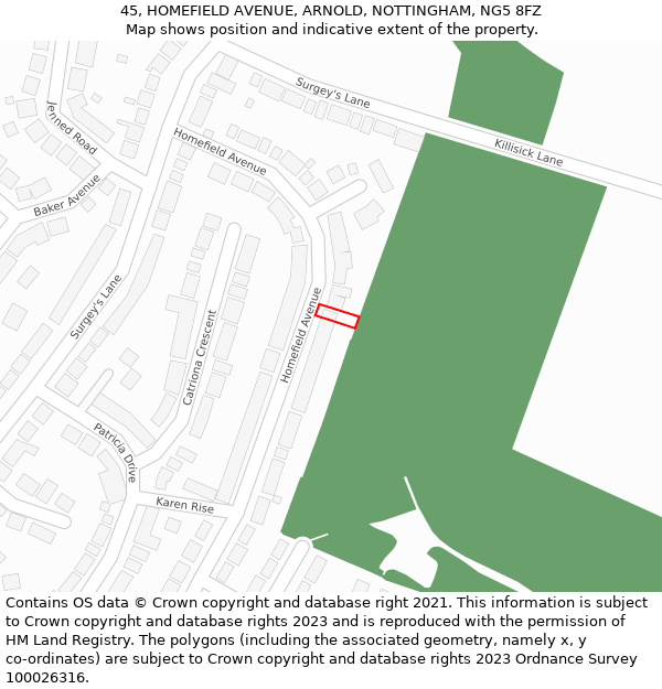 45, HOMEFIELD AVENUE, ARNOLD, NOTTINGHAM, NG5 8FZ: Location map and indicative extent of plot