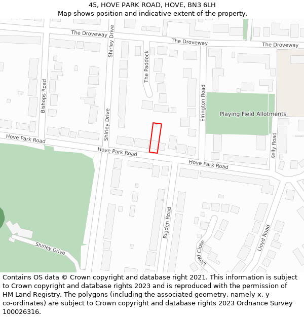 45, HOVE PARK ROAD, HOVE, BN3 6LH: Location map and indicative extent of plot