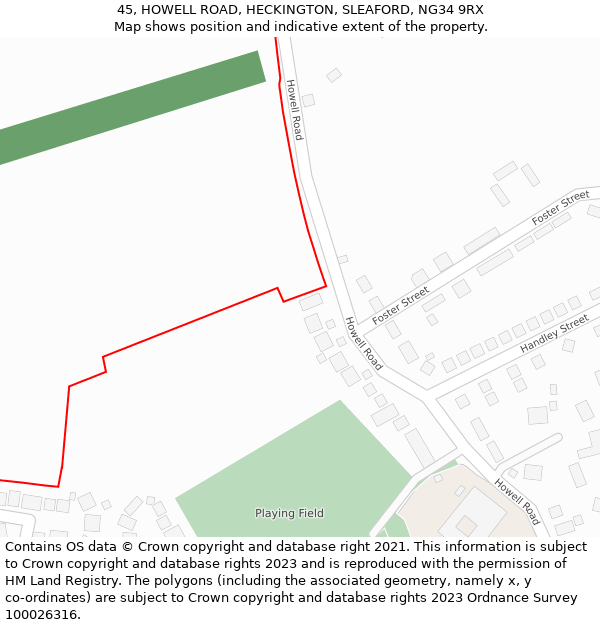 45, HOWELL ROAD, HECKINGTON, SLEAFORD, NG34 9RX: Location map and indicative extent of plot