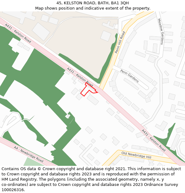 45, KELSTON ROAD, BATH, BA1 3QH: Location map and indicative extent of plot