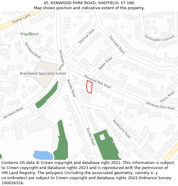 45, KENWOOD PARK ROAD, SHEFFIELD, S7 1NE: Location map and indicative extent of plot
