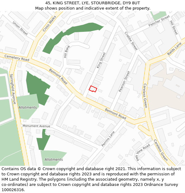45, KING STREET, LYE, STOURBRIDGE, DY9 8UT: Location map and indicative extent of plot