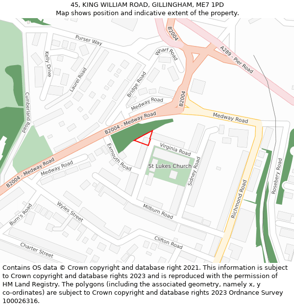 45, KING WILLIAM ROAD, GILLINGHAM, ME7 1PD: Location map and indicative extent of plot