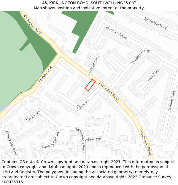 45, KIRKLINGTON ROAD, SOUTHWELL, NG25 0AT: Location map and indicative extent of plot