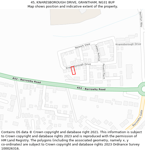 45, KNARESBOROUGH DRIVE, GRANTHAM, NG31 8UP: Location map and indicative extent of plot