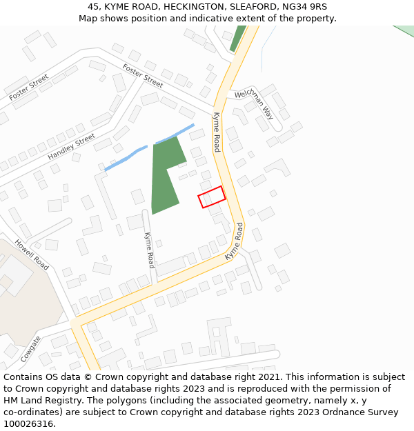 45, KYME ROAD, HECKINGTON, SLEAFORD, NG34 9RS: Location map and indicative extent of plot