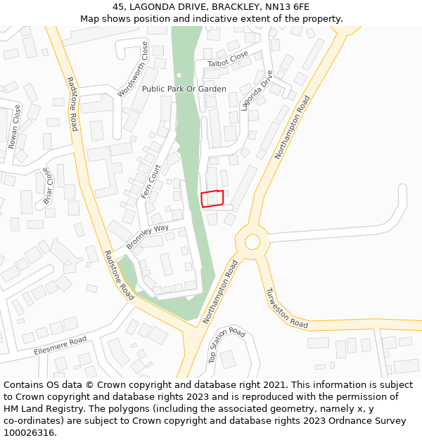 45, LAGONDA DRIVE, BRACKLEY, NN13 6FE: Location map and indicative extent of plot