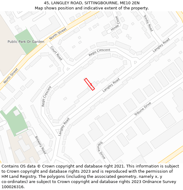 45, LANGLEY ROAD, SITTINGBOURNE, ME10 2EN: Location map and indicative extent of plot