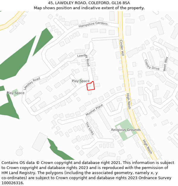 45, LAWDLEY ROAD, COLEFORD, GL16 8SA: Location map and indicative extent of plot