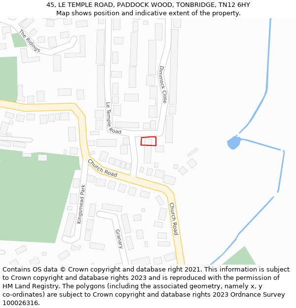 45, LE TEMPLE ROAD, PADDOCK WOOD, TONBRIDGE, TN12 6HY: Location map and indicative extent of plot