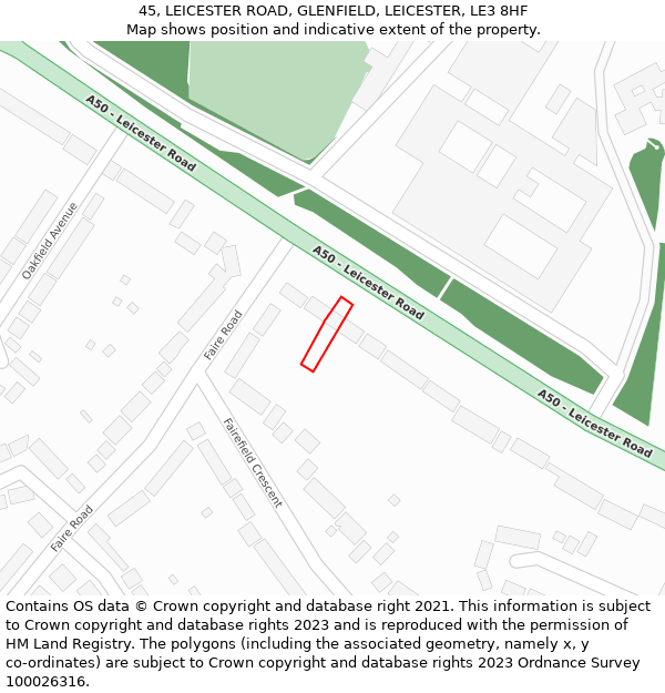 45, LEICESTER ROAD, GLENFIELD, LEICESTER, LE3 8HF: Location map and indicative extent of plot