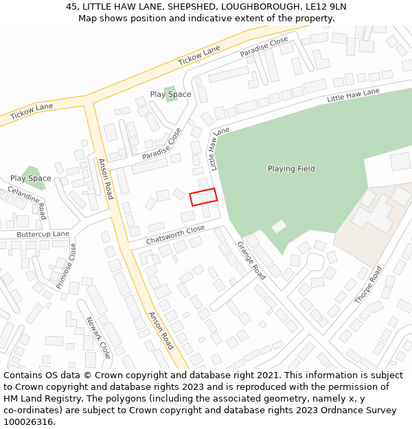 45, LITTLE HAW LANE, SHEPSHED, LOUGHBOROUGH, LE12 9LN: Location map and indicative extent of plot